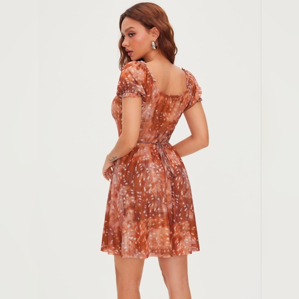 NWT CIDER Women's Puff Short Sleeve Mini Dress Floral Print Peasant BOHO SM 😀 - Picture 4 of 10
